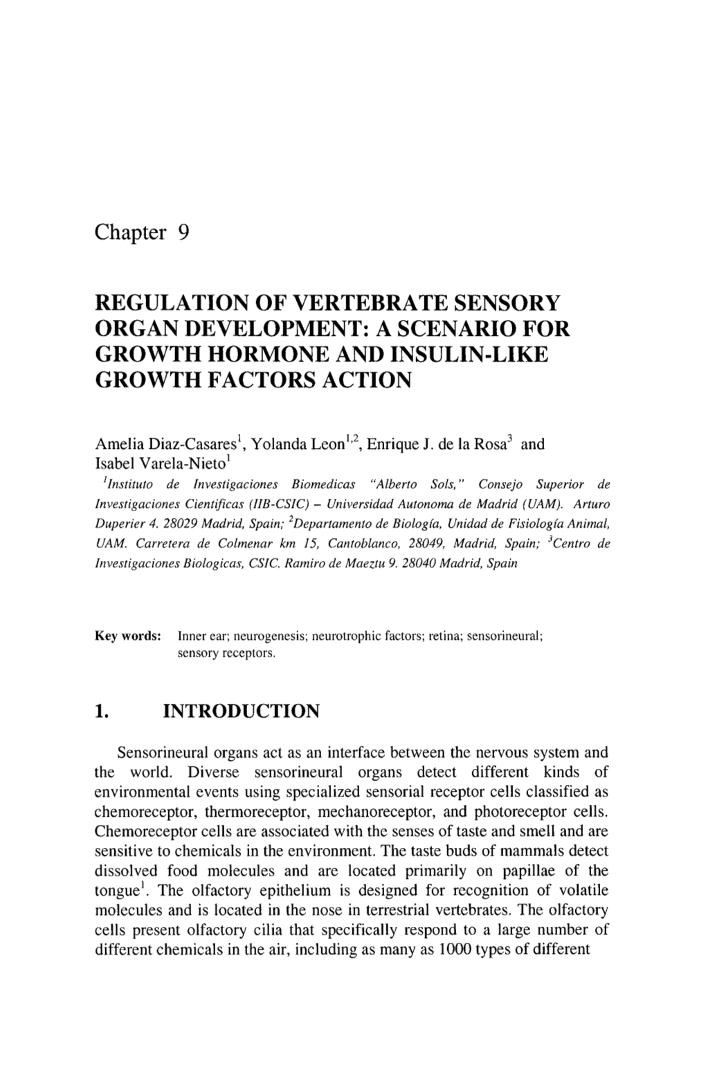 Chapter 9 REGULATION of VERTEBRATE SENSORY ORGAN