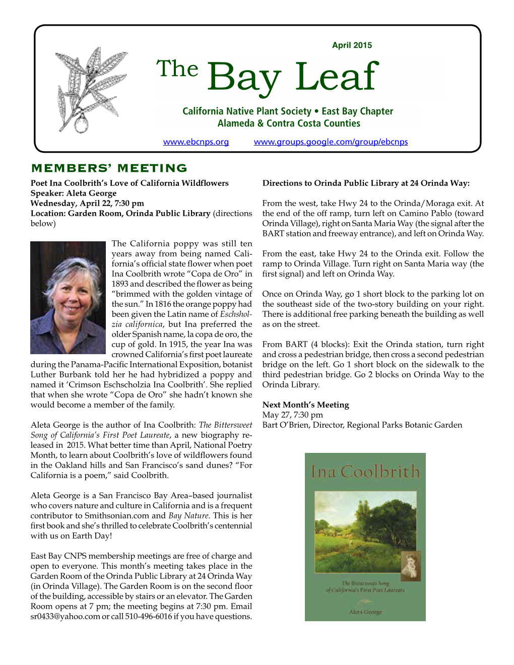 The Bay Leaf California Native Plant Society • East Bay Chapter Alameda & Contra Costa Counties