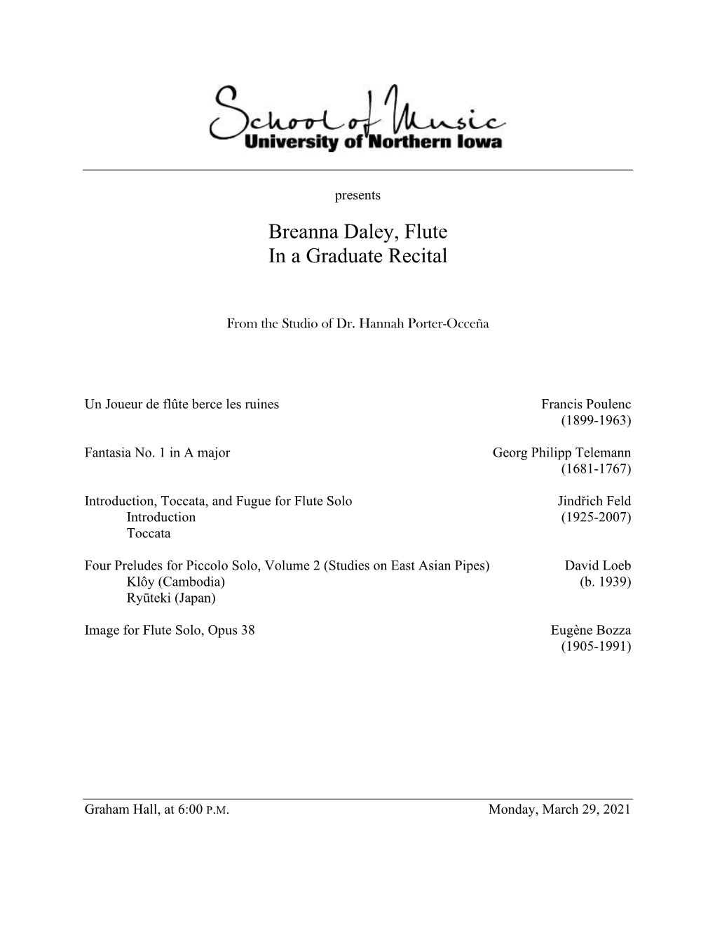 Breanna Daley, Flute in a Graduate Recital