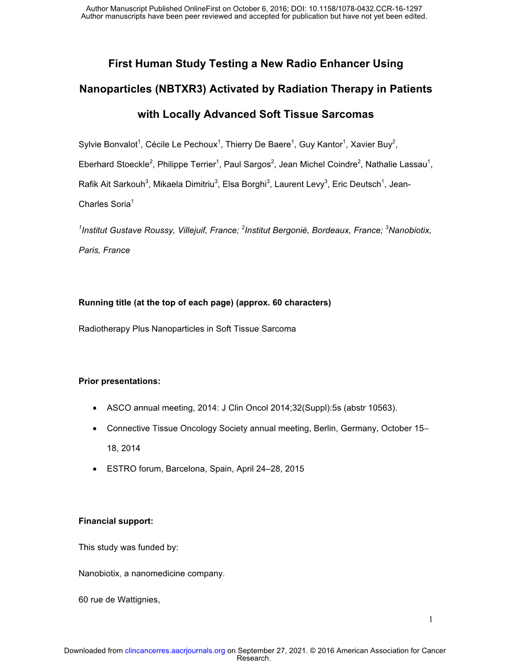 NBTXR3) Activated by Radiation Therapy in Patients