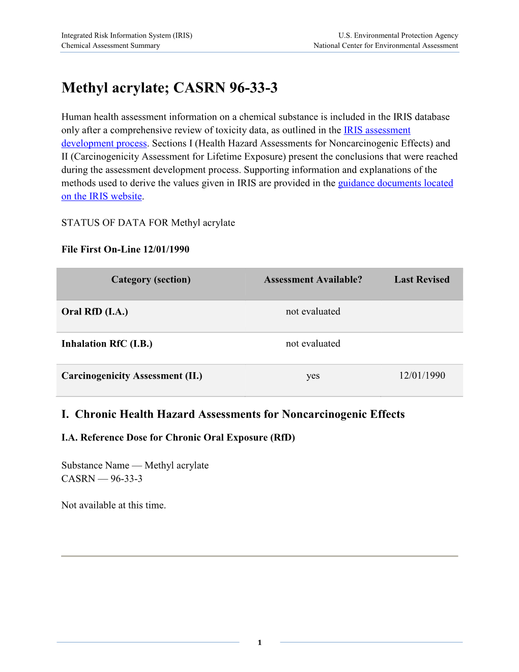 Methyl Acrylate (CASRN 96-33-3) | IRIS