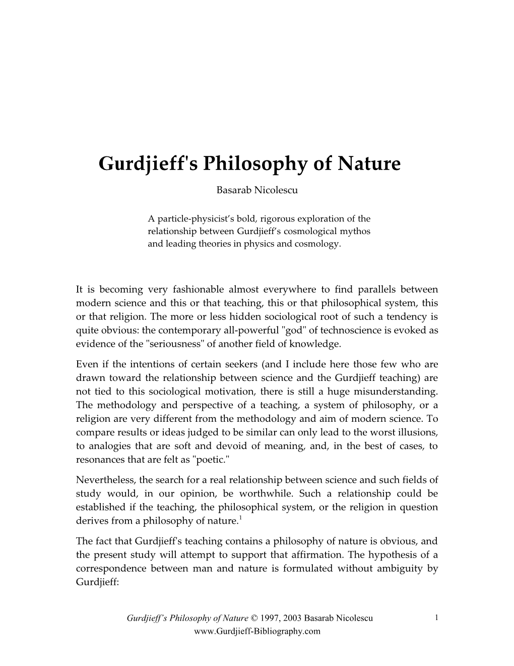 Gurdjieff's Philosophy of Nature