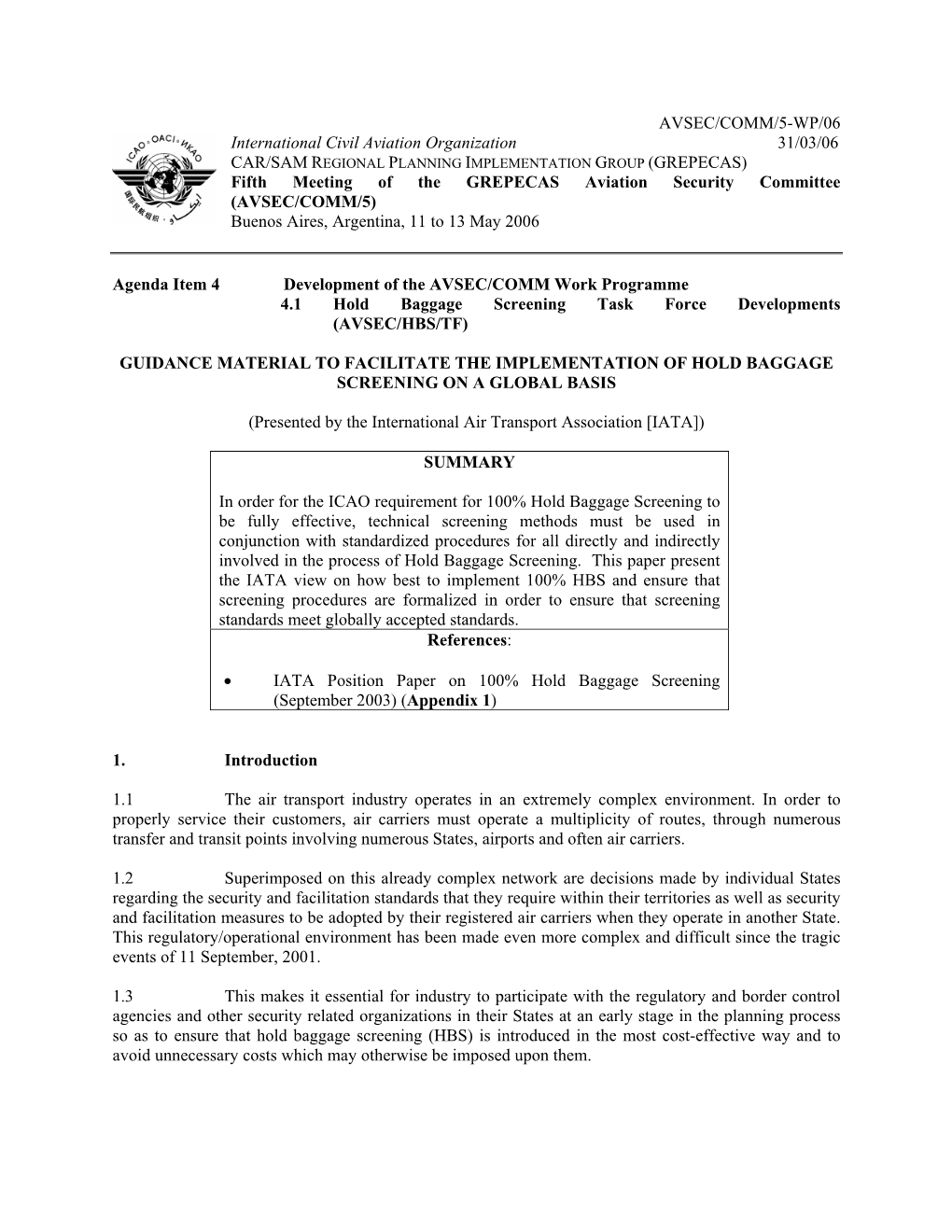 AVSEC/COMM/5-WP/06 International Civil Aviation Organization