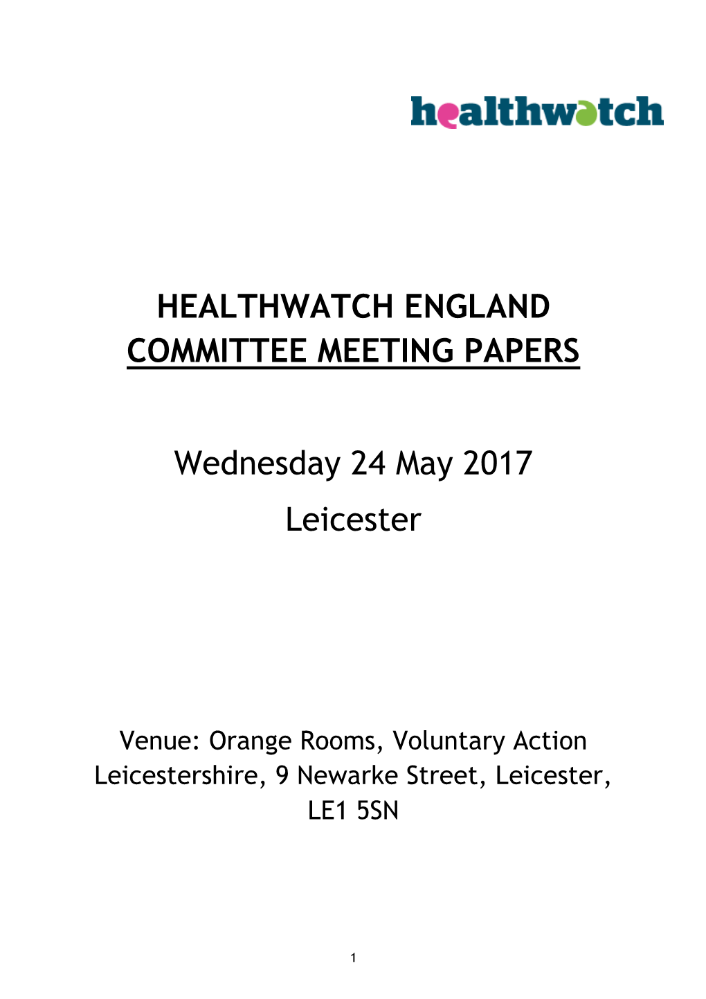 Healthwatch England Committee Meeting Papers