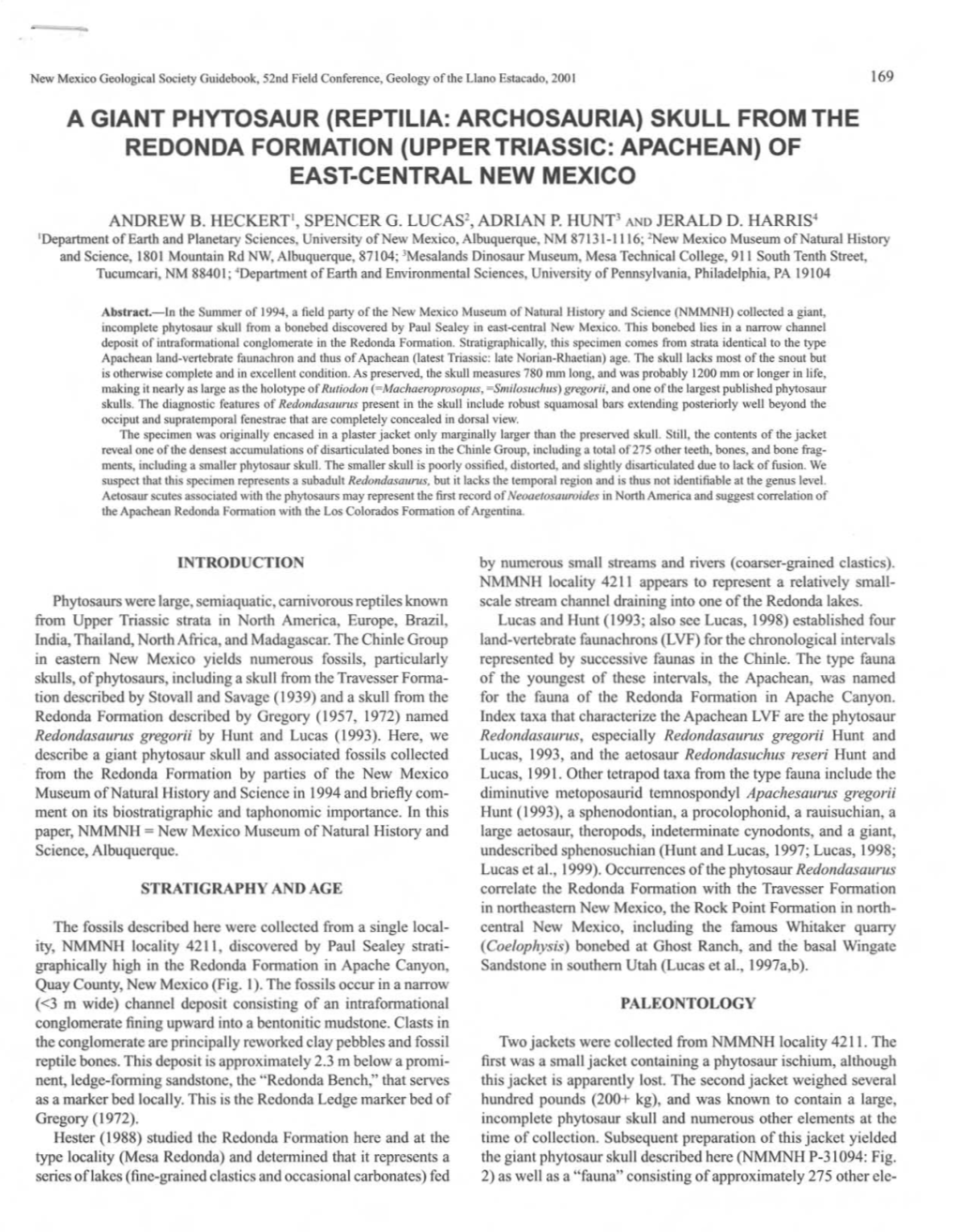 A Giant Phytosaur (Reptilia: Archosauria) Skull from the Redonda Formation (Upper Triassic: Apachean) of East-Central New Mexico