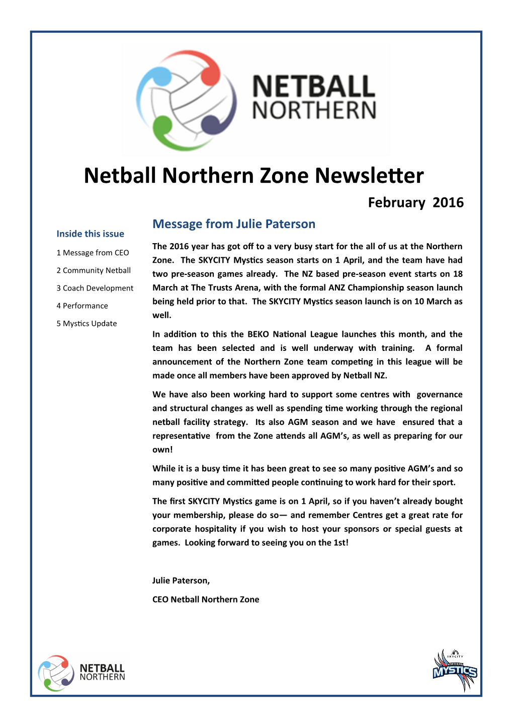 Netball Northern Zone Newsletter