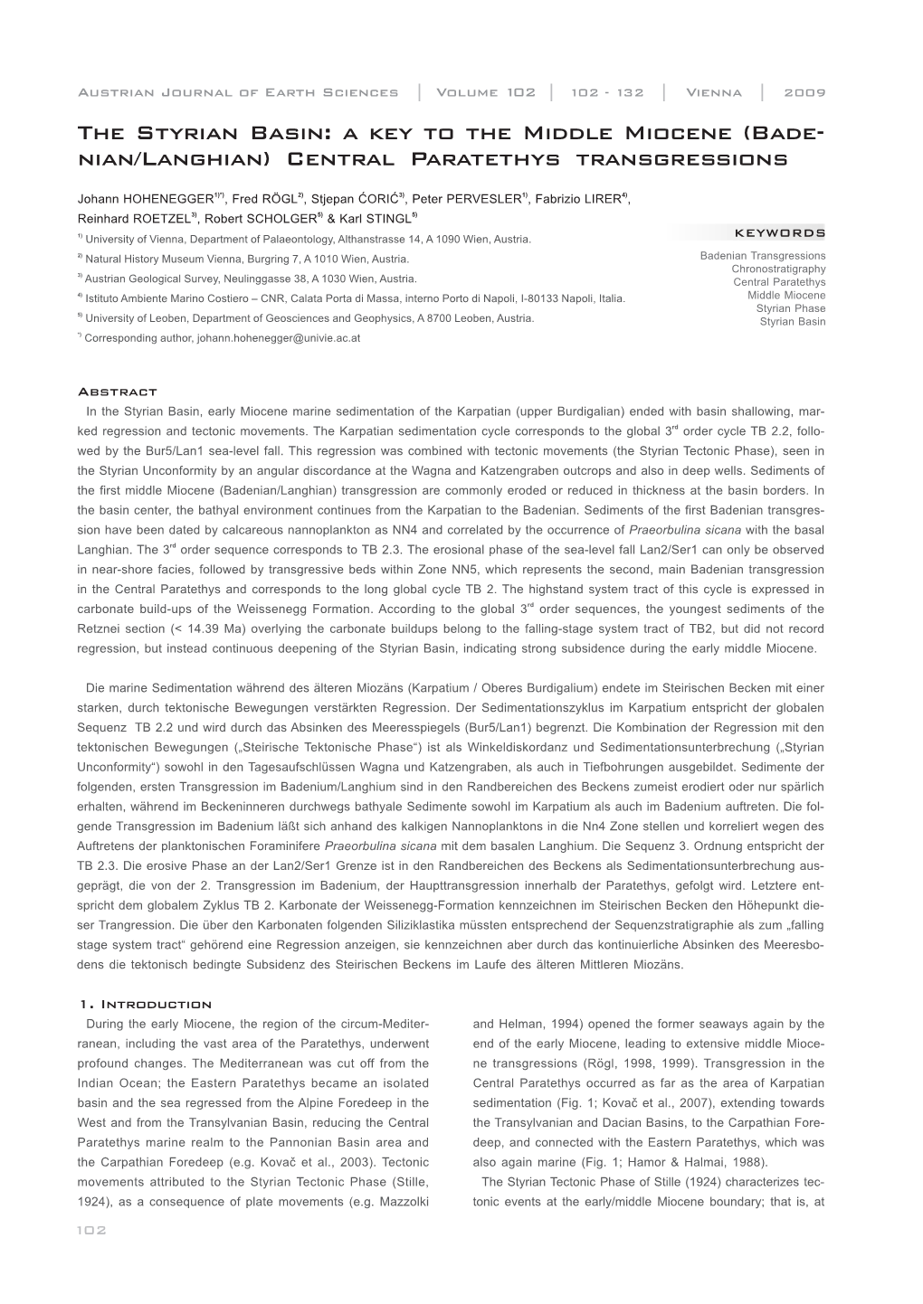 The Styrian Basin: a Key to the Middle Miocene (Bade- Nian/Langhian) Central Paratethys Transgressions___