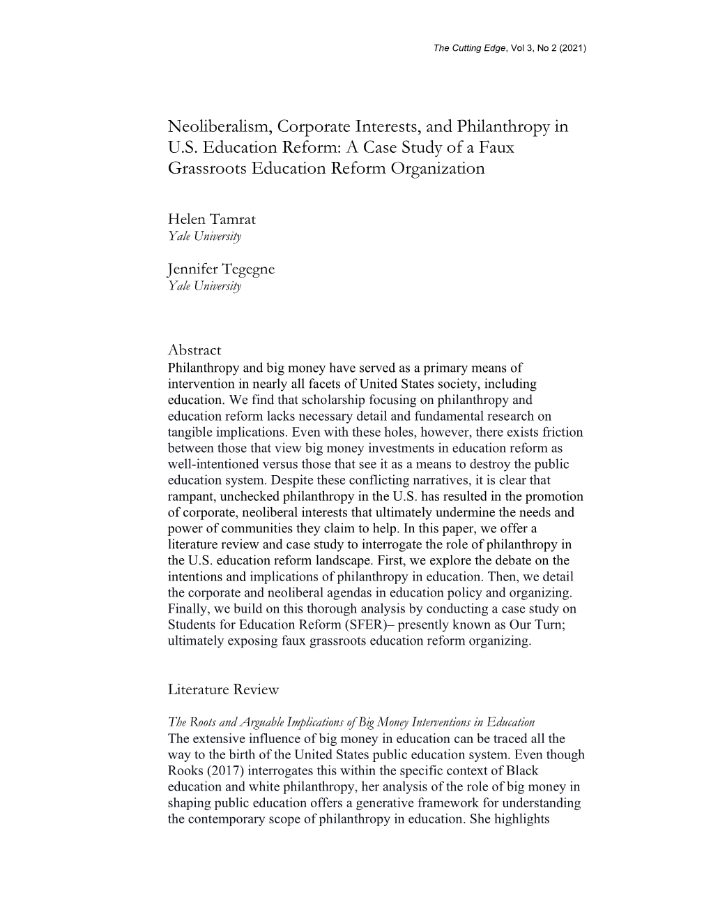 Neoliberalism, Corporate Interests, and Philanthropy in U.S. Education Reform: a Case Study of a Faux Grassroots Education Reform Organization