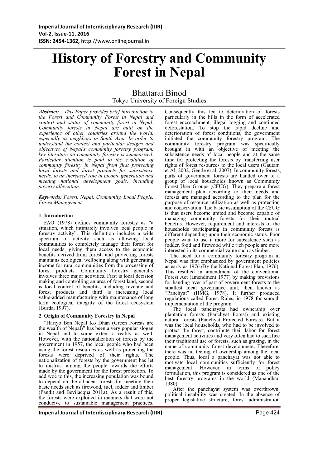 History of Forestry and Community Forest in Nepal