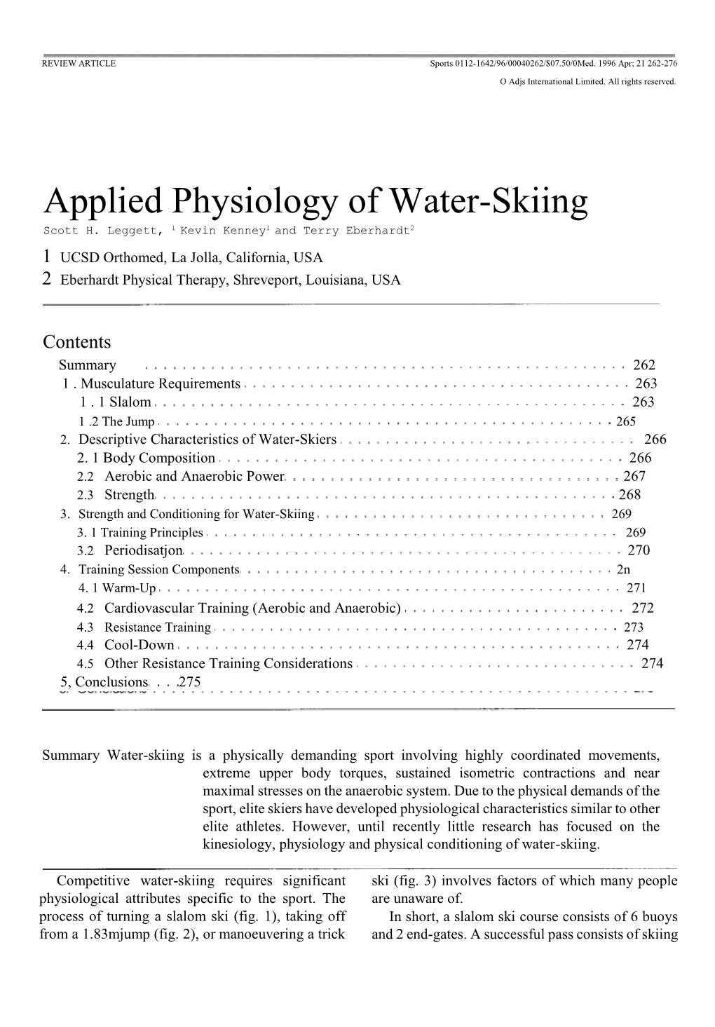 Applied Physiology of Water-Skiing Scott H