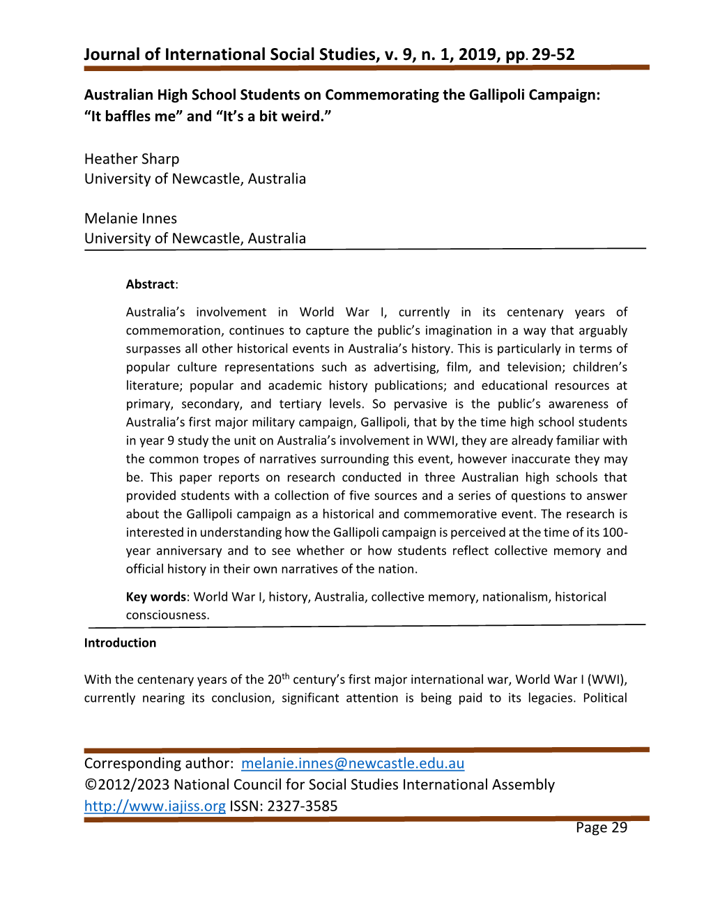 Journal of International Social Studies, V. 9, N. 1, 2019, Pp. 29-52