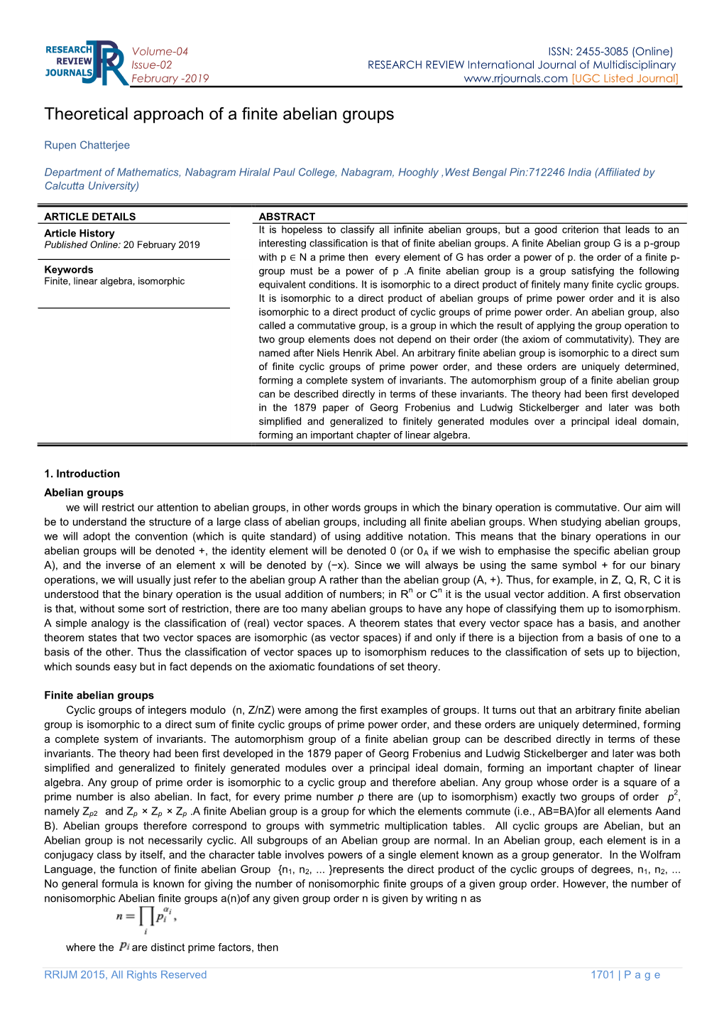 Theoretical Approach of a Finite Abelian Groups