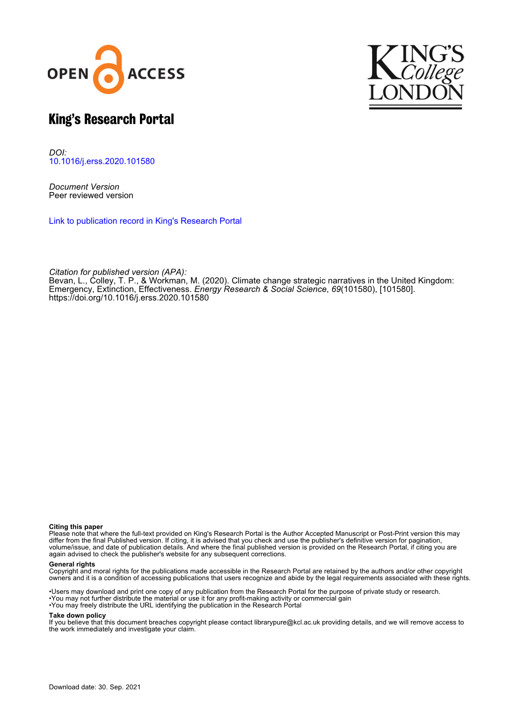 Accepted Manuscript Bevan Et Al. Climate Change Strategic Narratives