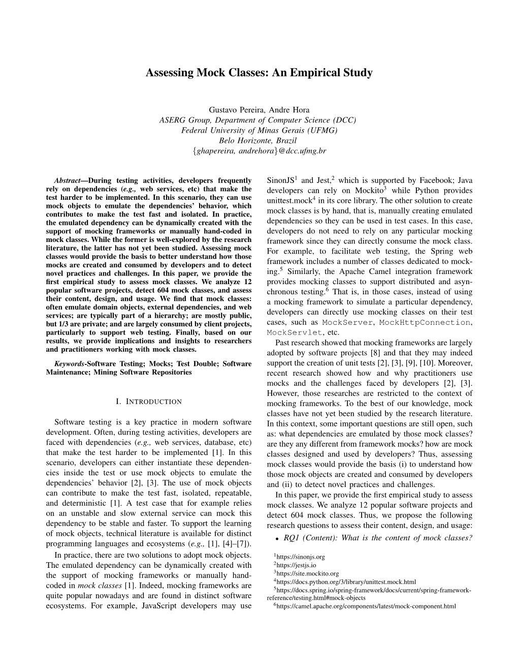 Assessing Mock Classes: an Empirical Study