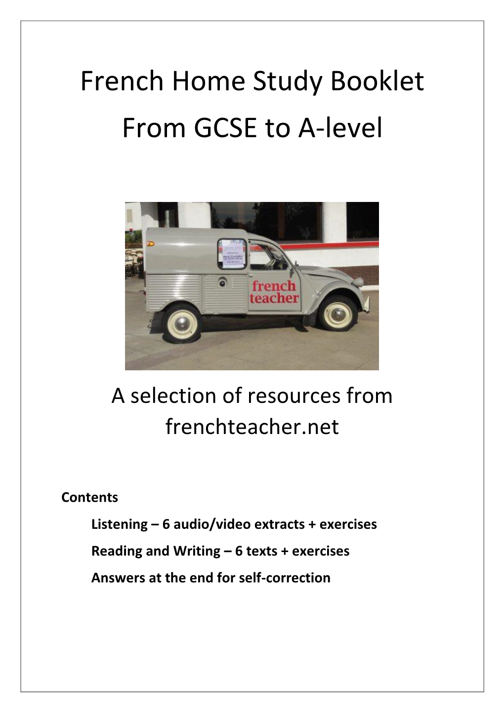 French Home Study Booklet from GCSE to A-Level