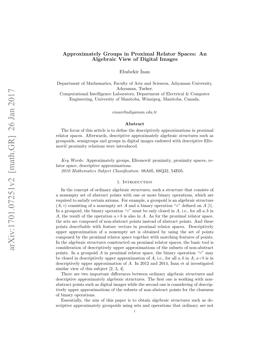 Arxiv:1701.07251V2 [Math.GR] 26 Jan 2017 Points