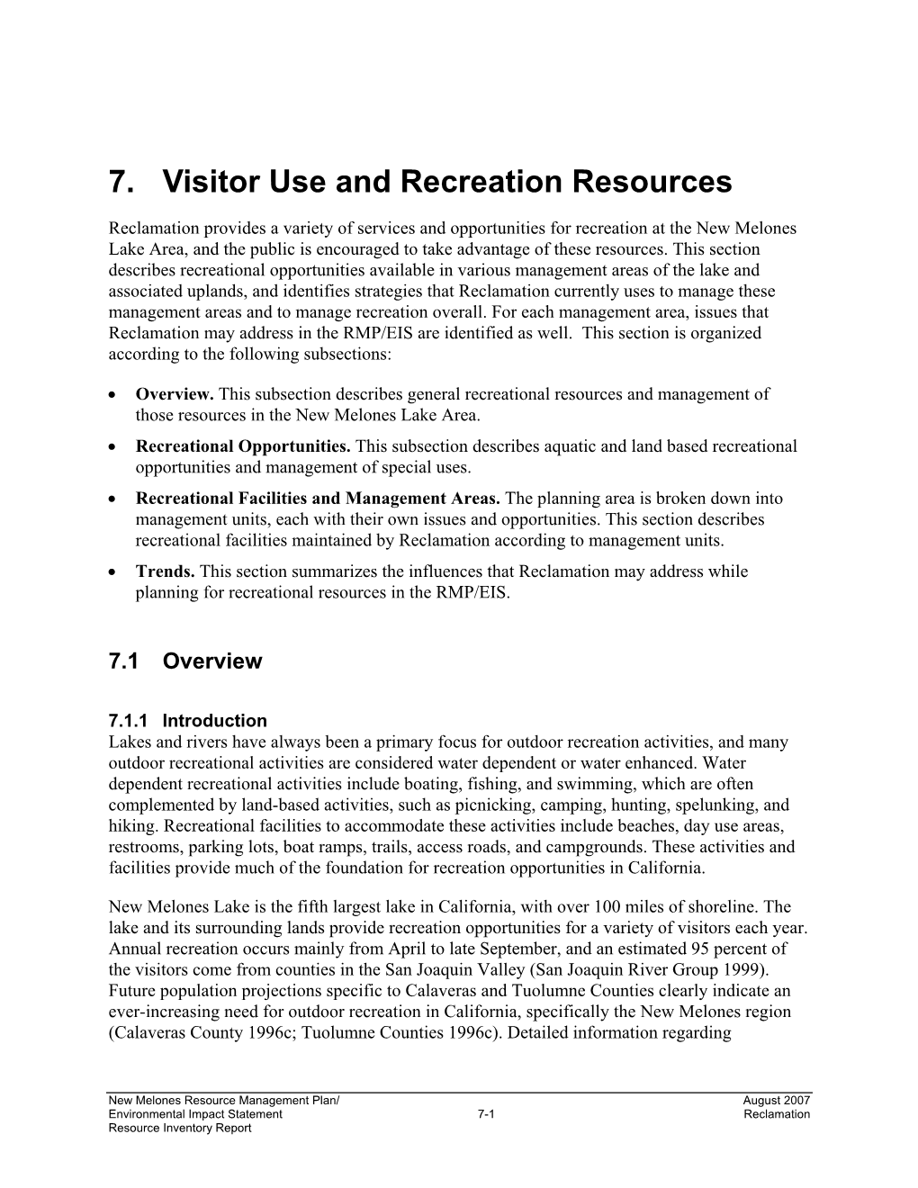 7. Visitor Use and Recreation Resources