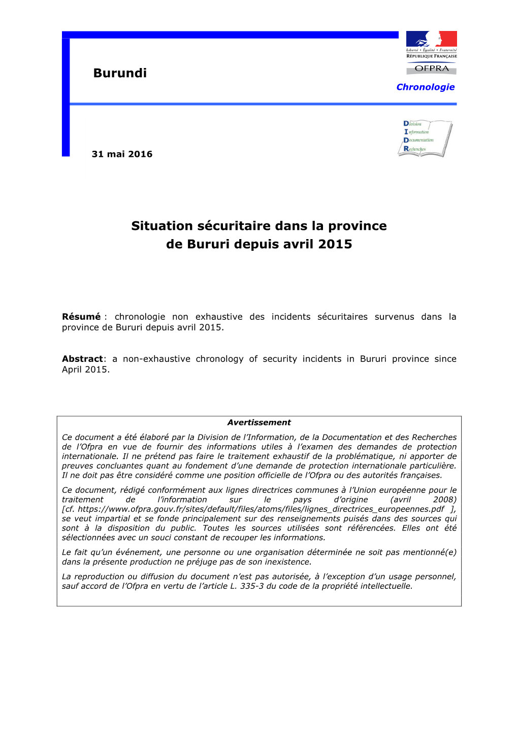 Situation Sécuritaire Dans La Province De Bururi Depuis Avril 2015 Burundi