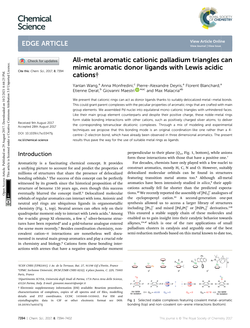 All-Metal Aromatic Cationic Palladium Triangles Can Mimic Aromatic Donor Ligands with Lewis Acidic Cite This: Chem