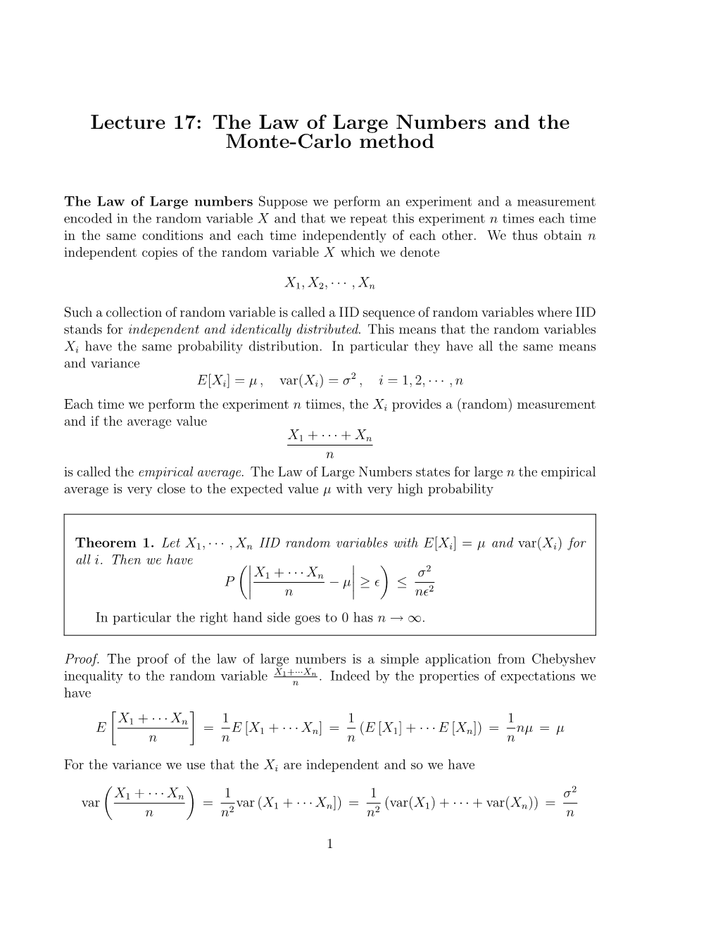 The Law of Large Numbers and the Monte-Carlo Method