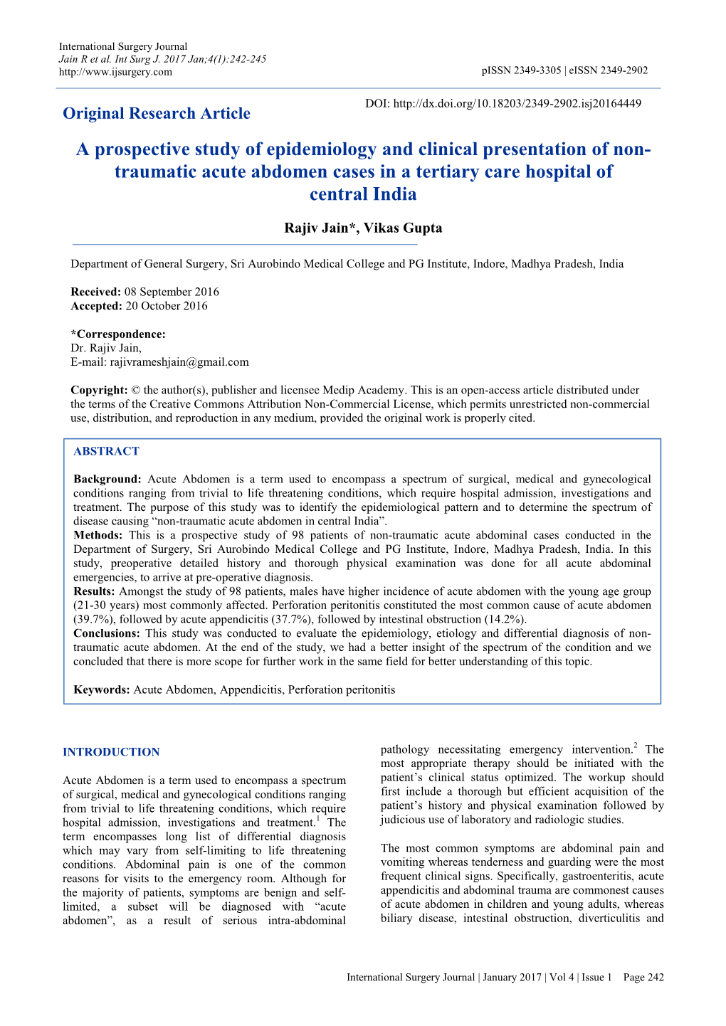 Traumatic Acute Abdomen Cases in a Tertiary Care Hospital of Central India