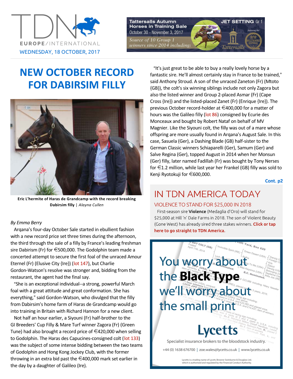 New October Record for Dabirsim Filly Cont