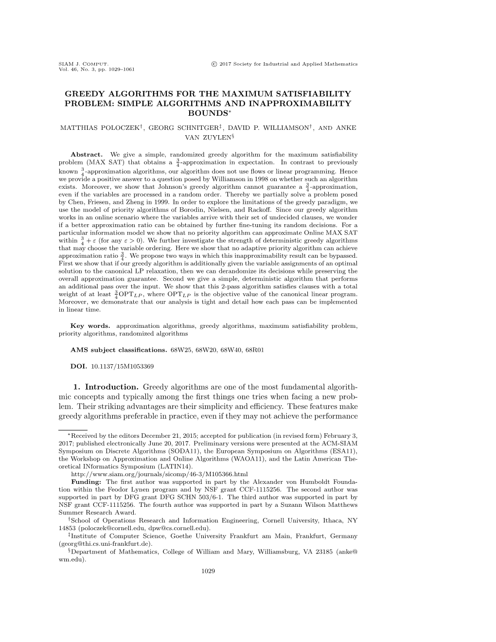 Greedy Algorithms for the Maximum Satisfiability Problem: Simple Algorithms and Inapproximability Bounds∗