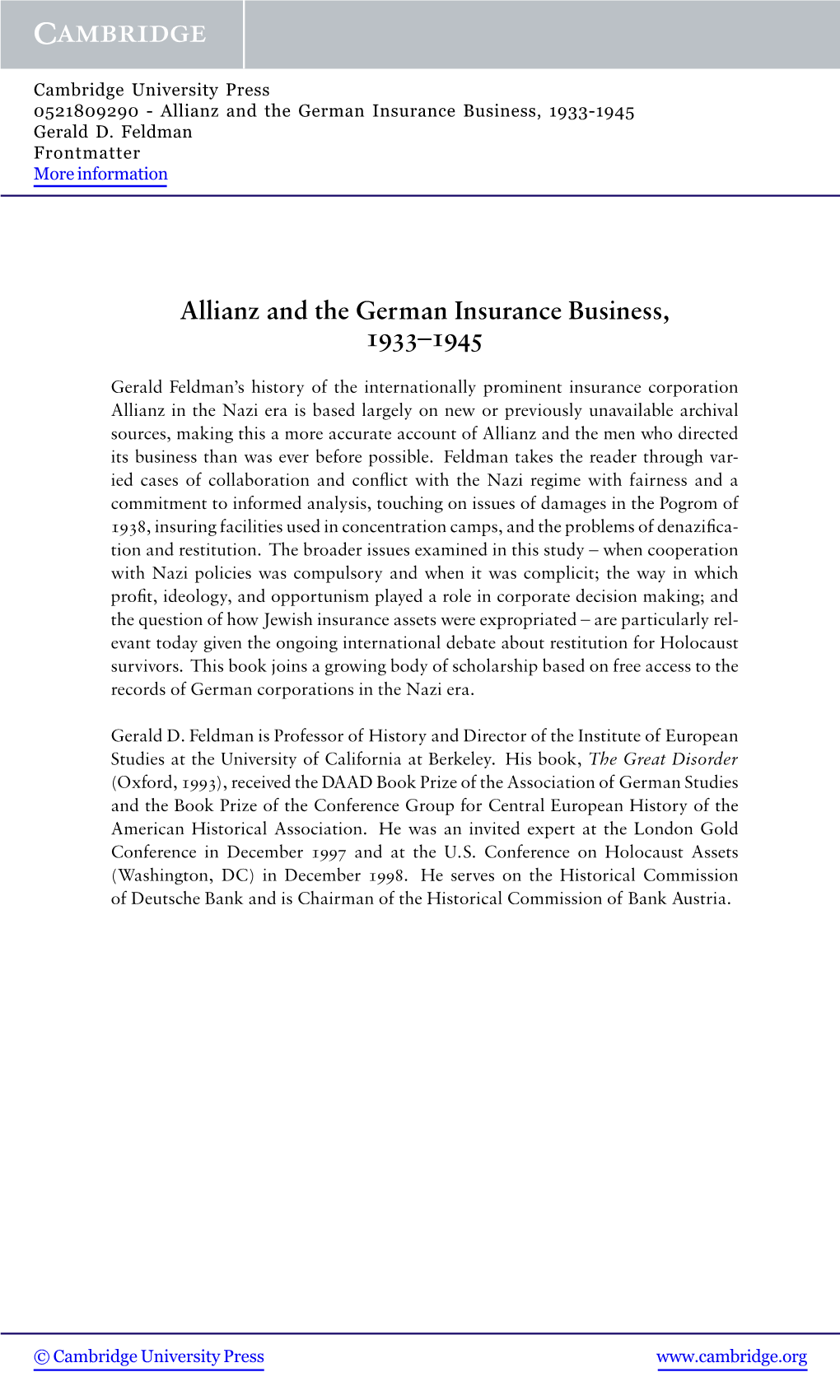 Allianz and the German Insurance Business, 1933–1945