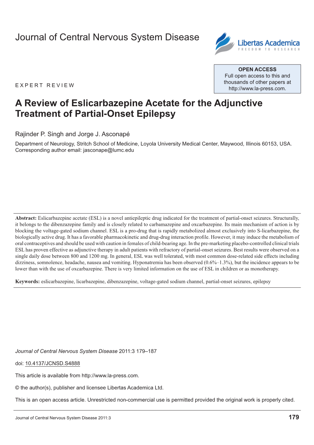 Journal of Central Nervous System Disease a Review Of