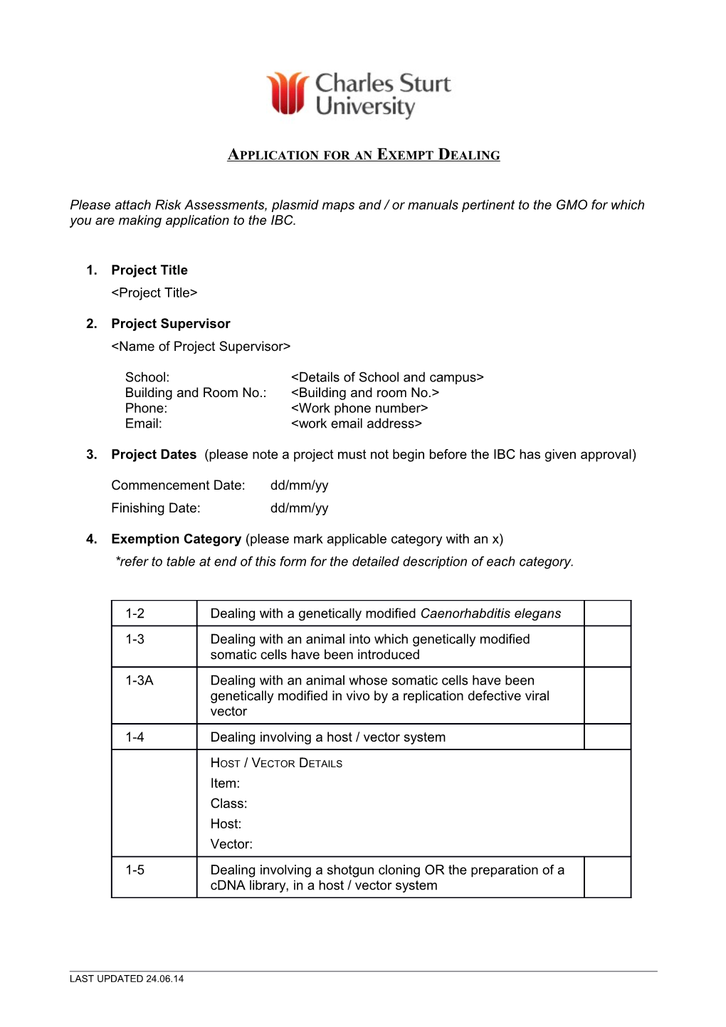 Application for an Exempt Dealing