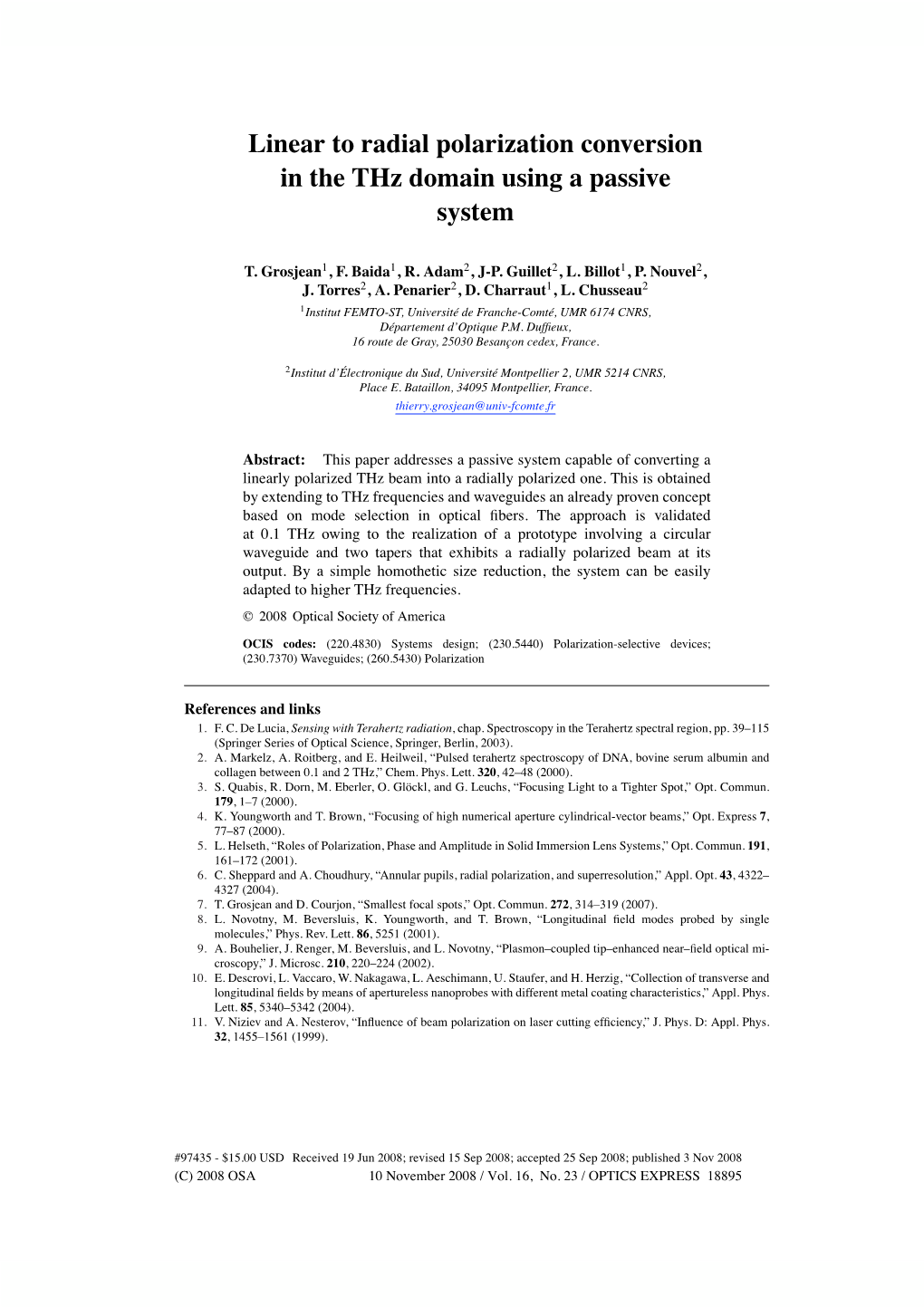 Linear to Radial Polarization Conversion in the Thz Domain Using a Passive System