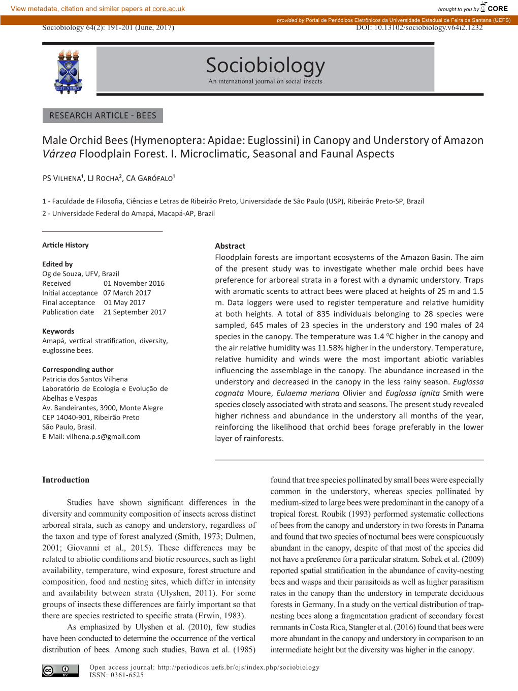 Sociobiology 64(2): 191-201 (June, 2017) DOI: 10.13102/Sociobiology.V64i2.1232