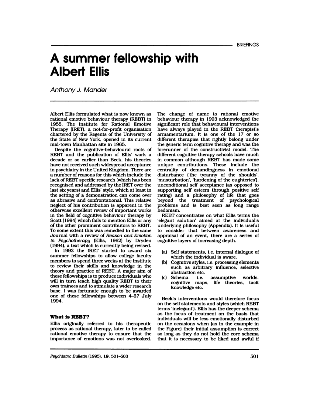 A Summer Fellowshipwith Albert Ellis