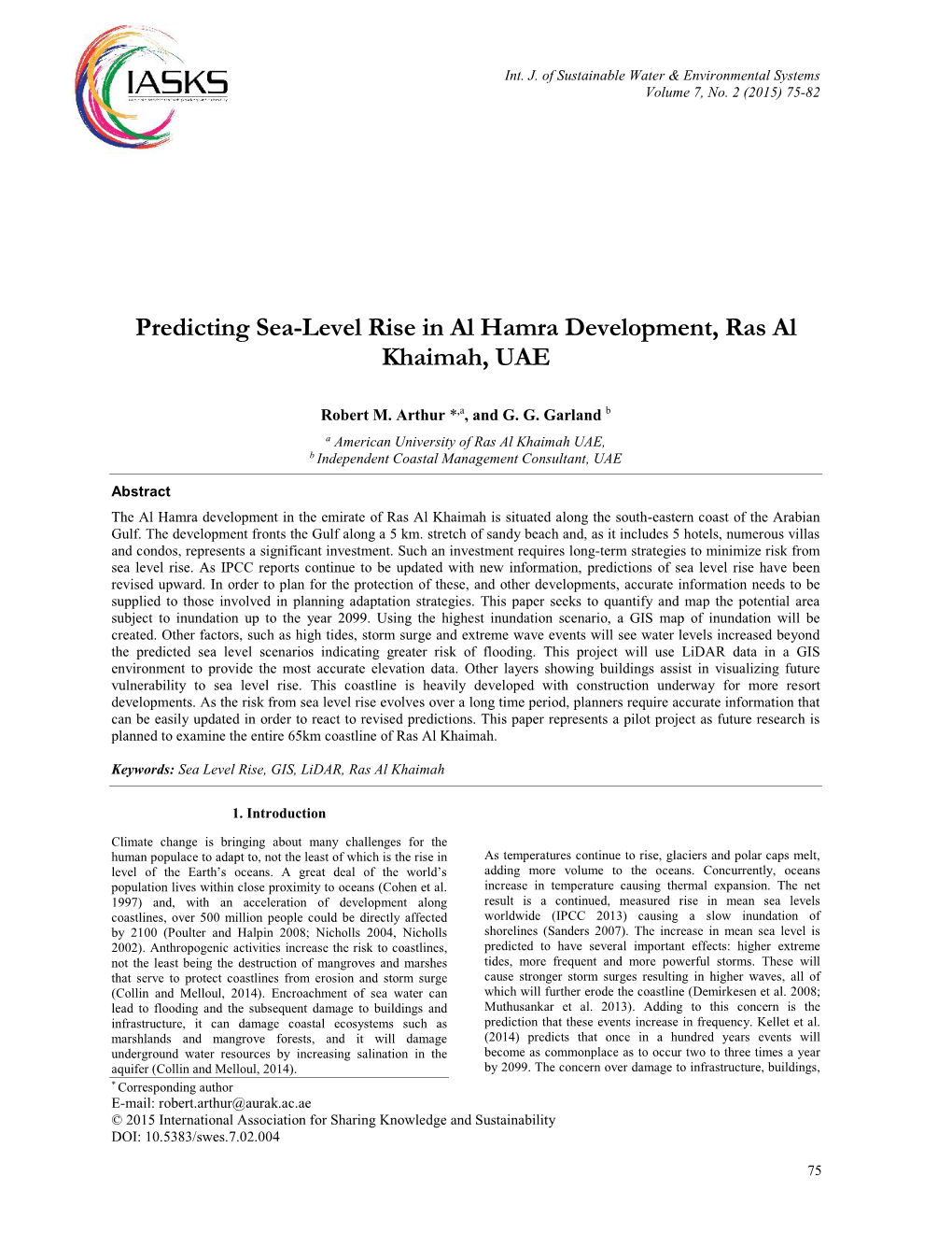 Predicting Sea-Level Rise in Al Hamra Development, Ras Al Khaimah, UAE