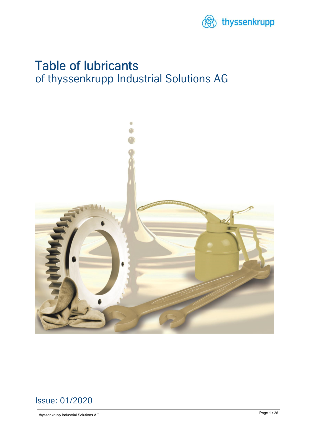 Table of Lubricants of Thyssenkrupp Industrial Solutions AG