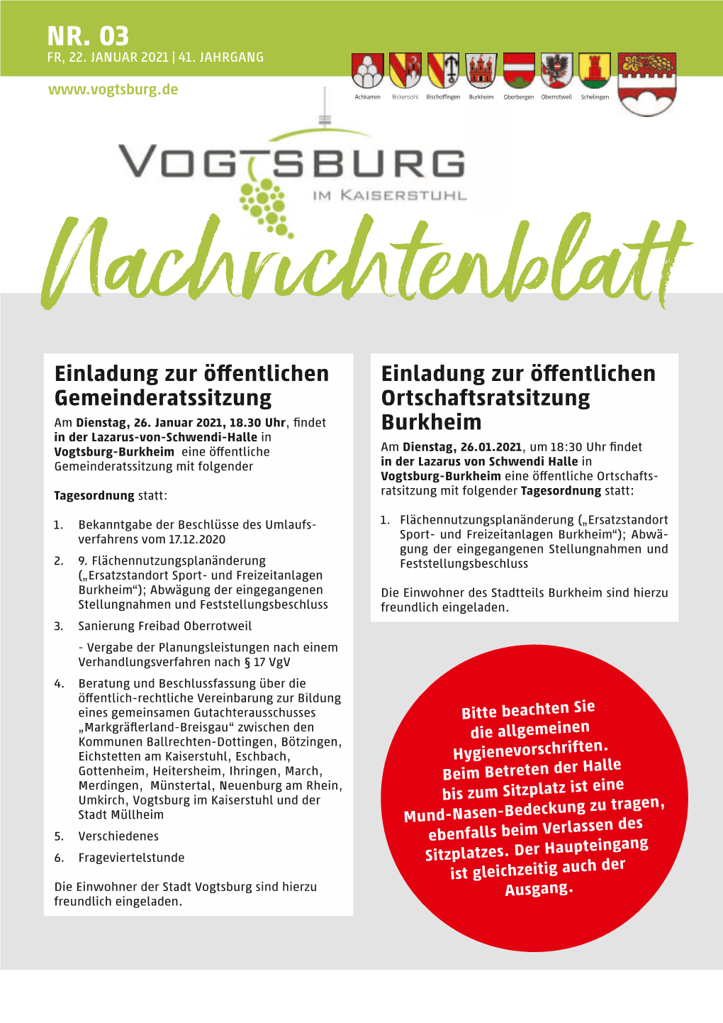 Nachrichtenblatt KW 03 Vom 22.01.2021