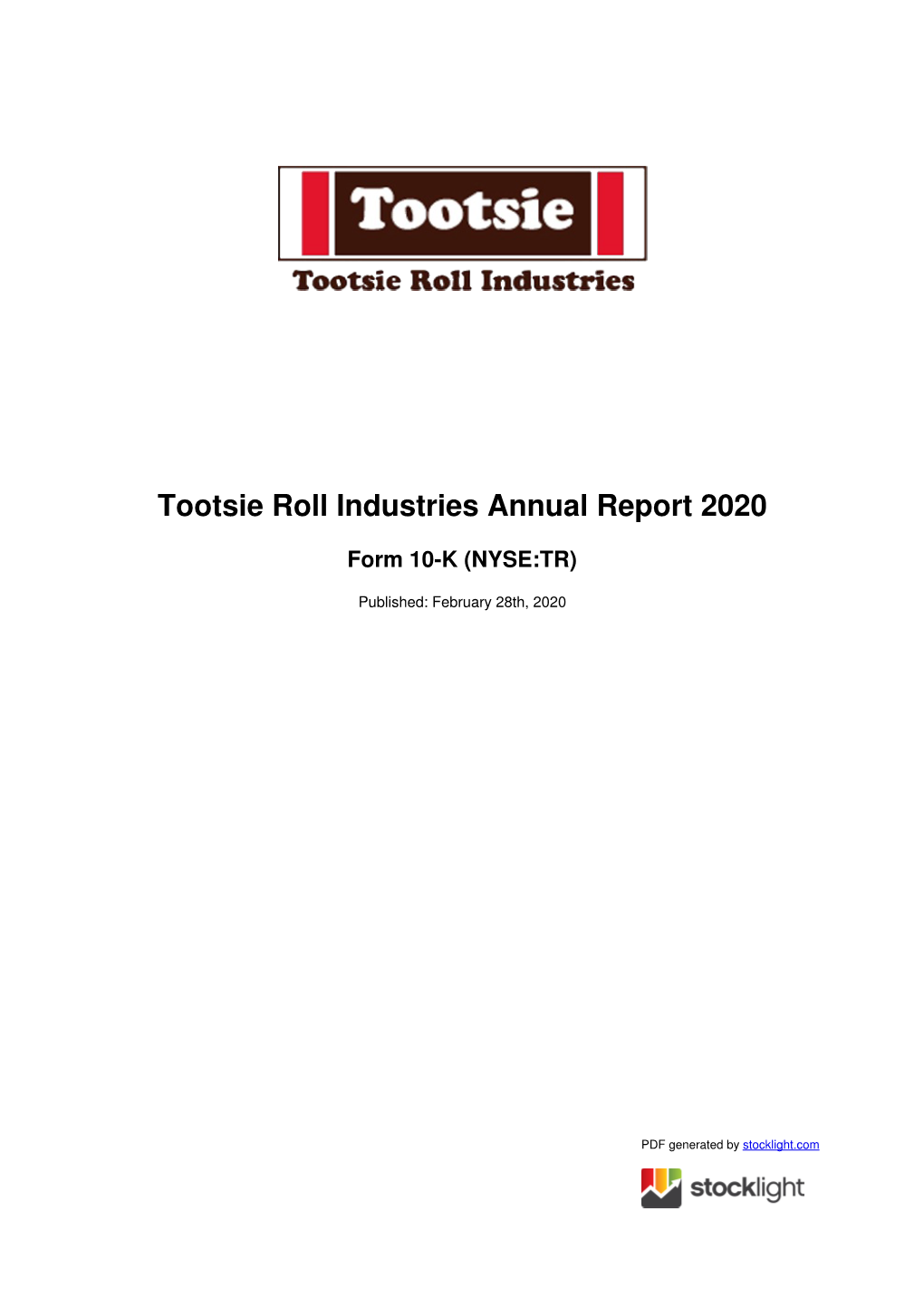 Tootsie Roll Industries Annual Report 2020