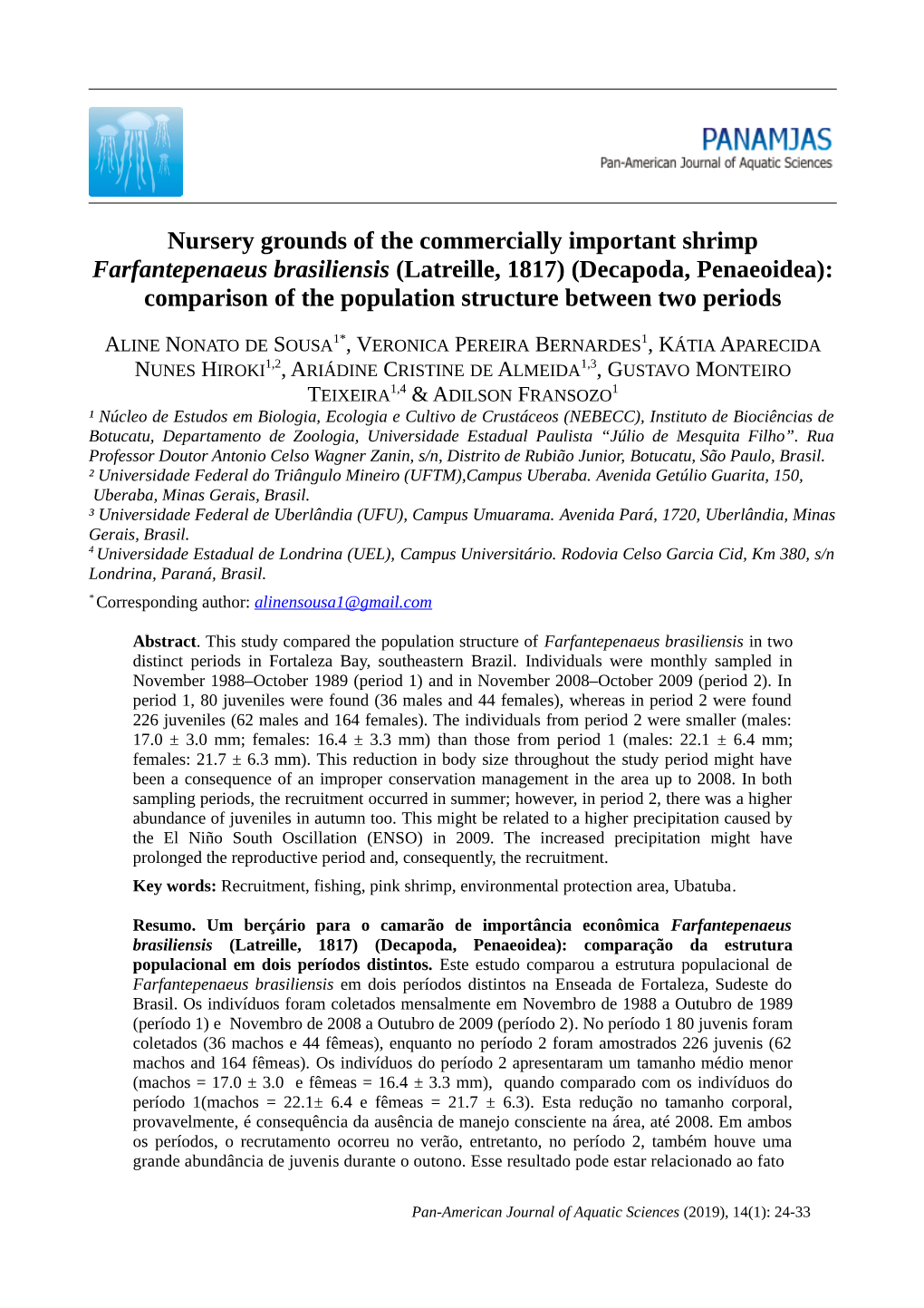 Nursery Grounds of the Commercially Important Shrimp Farfantepenaeus Brasiliensis (Latreille, 1817) (Decapoda, Penaeoidea): Comp