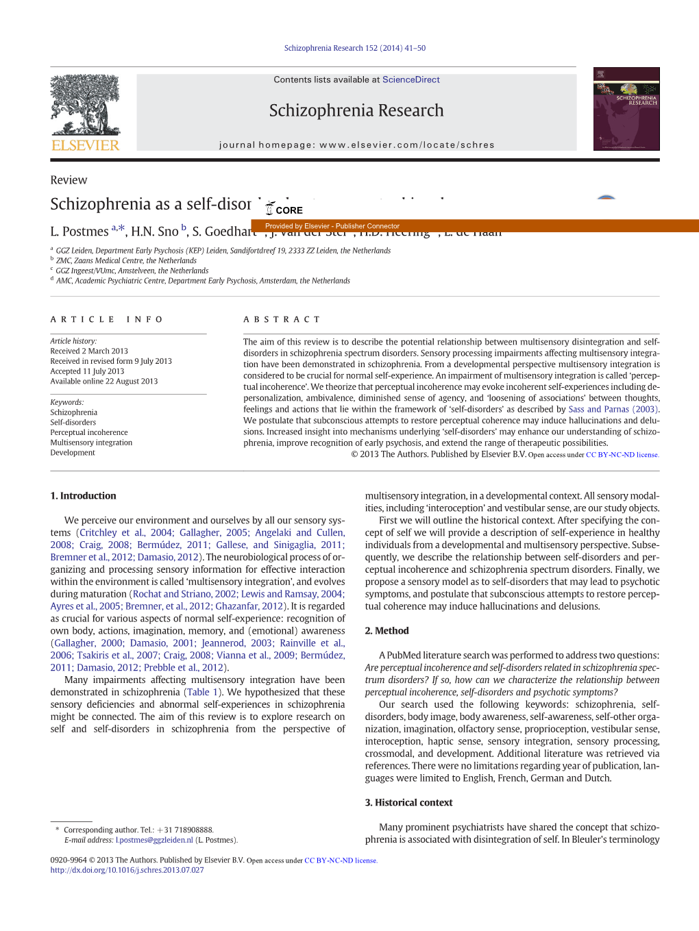 Schizophrenia As a Self-Disorder Due to Perceptual Incoherence