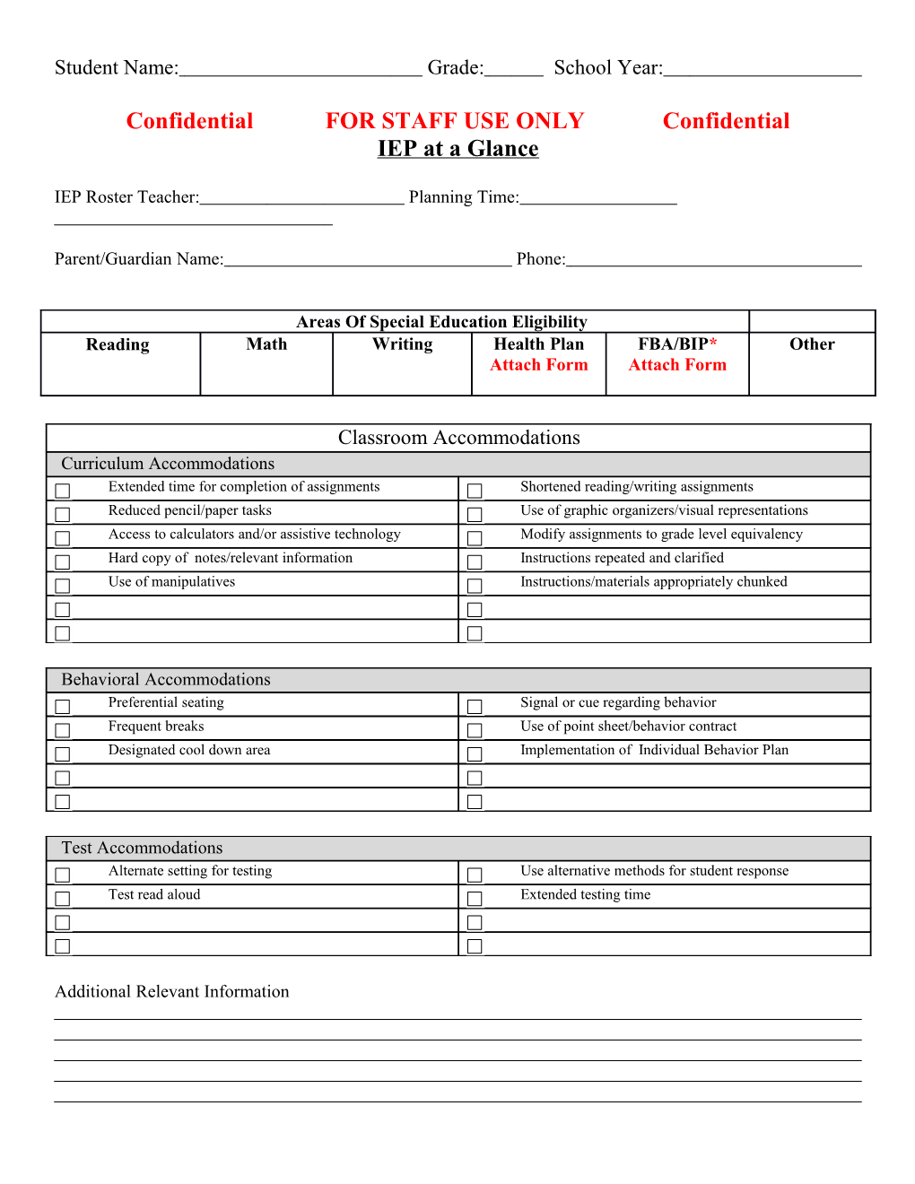 Wilson - IEP at a Glance Form