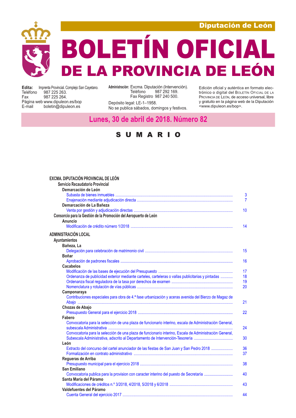 BOLETÍN OFICIAL DE LA PROVINCIA DE LEÓN Edita: Imprenta Provincial