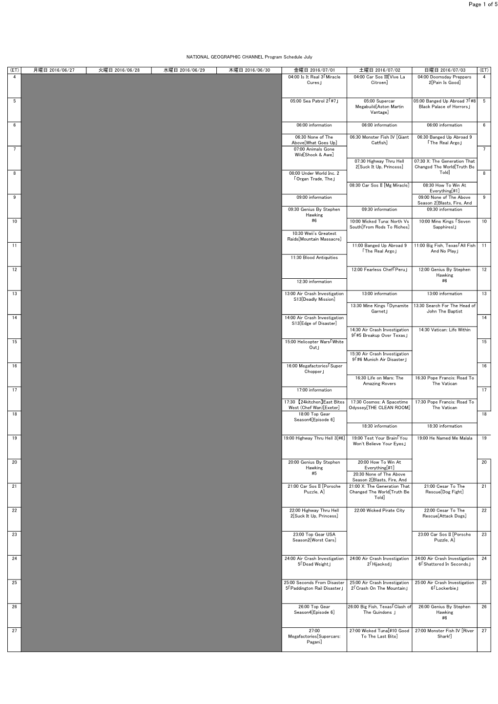 NATIONAL GEOGRAPHIC CHANNEL Program Schedule July