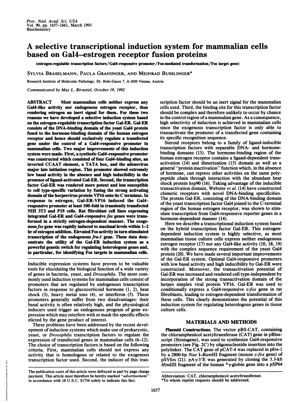 A Selective Transcriptional Induction System for Mammalian Cells