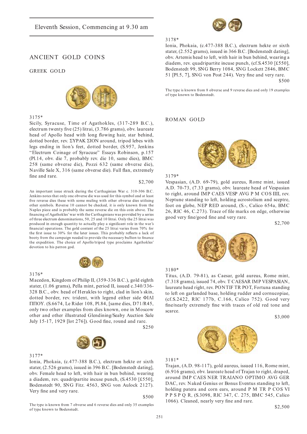 Eleventh Session, Commencing at 9.30 Am ANCIENT GOLD COINS