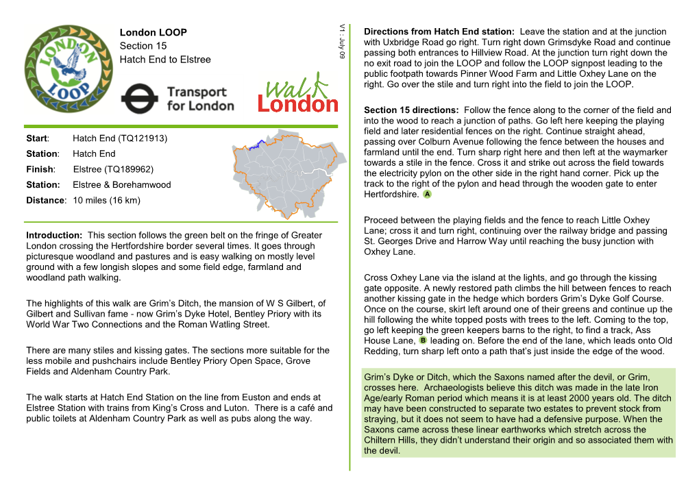 London LOOP Section 15 Hatch End to Elstree