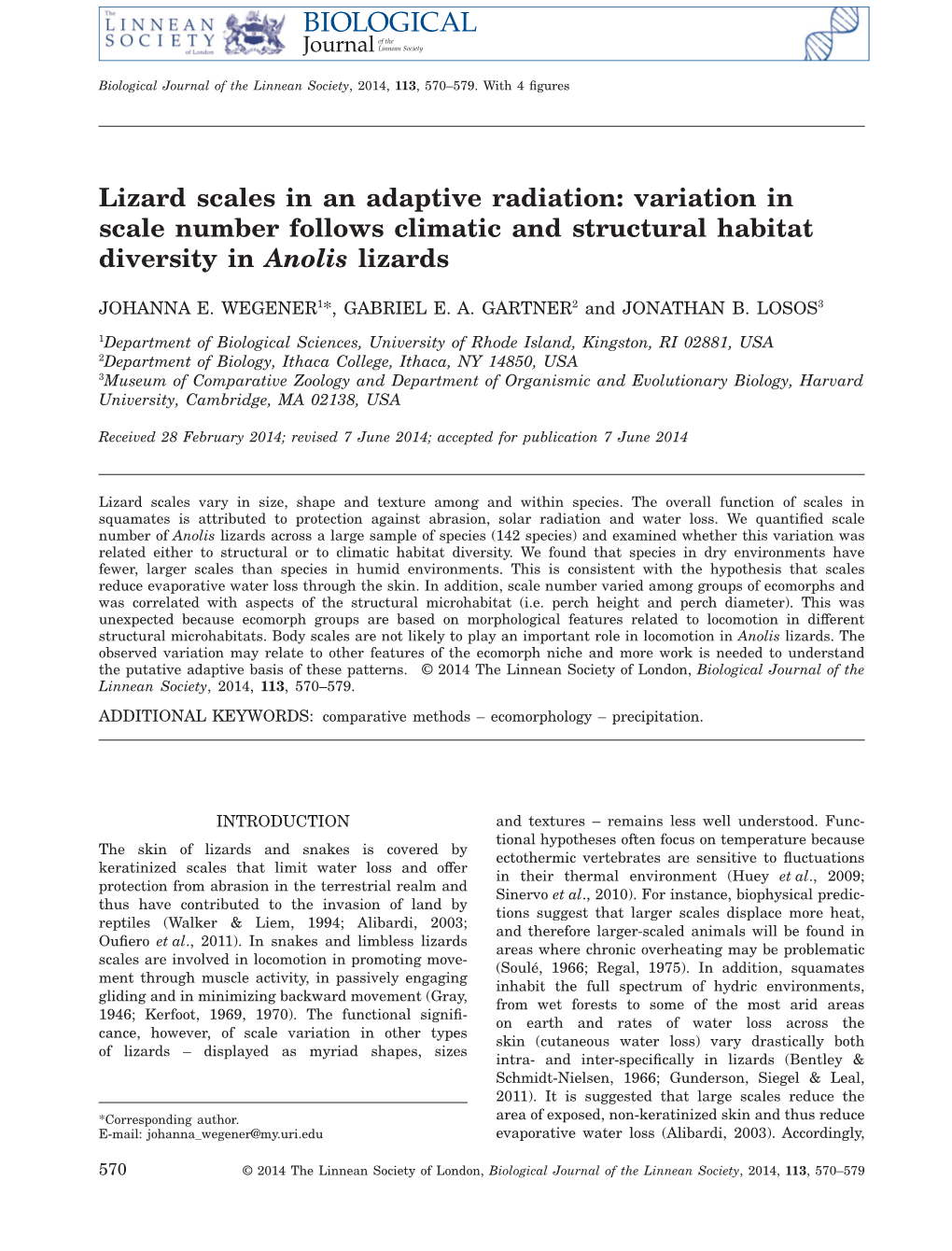 Lizard Scales in an Adaptive Radiation: Variation in Scale Number Follows Climatic and Structural Habitat Diversity in Anolis Lizards