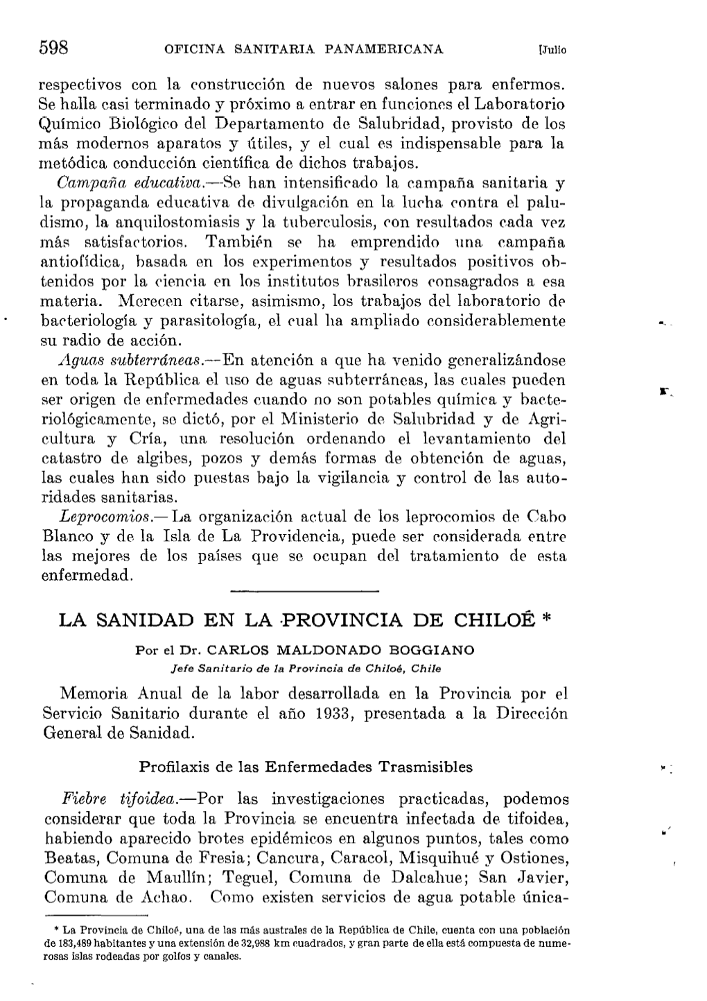 598 La Sanidad En La .Provincia De Chiloé *