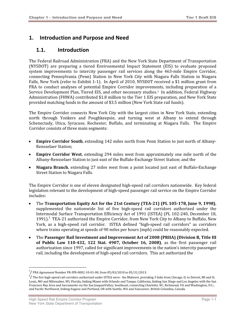 High Speed Rail Empire Corridor Tier 1 Draft Environmental Impact