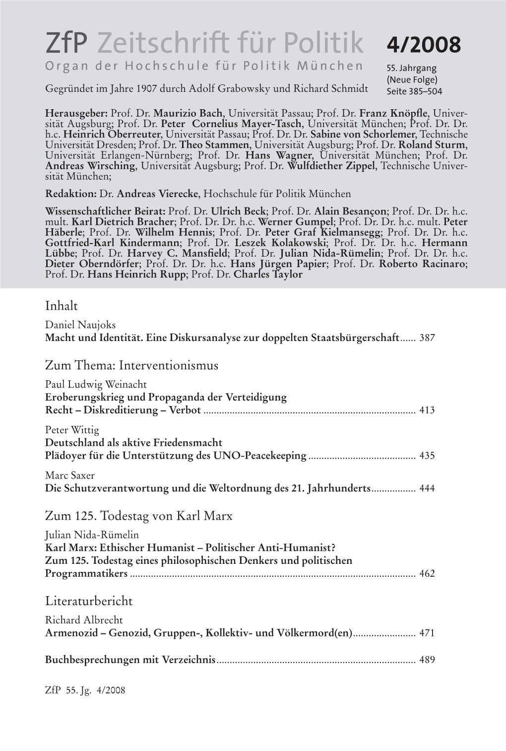 Zfp Zeitschrift Für Politik 4/2008 Organ Der Hochschule Für Politik München 55