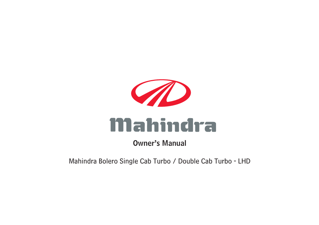 Owner's Manual Mahindra Bolero Single Cab Turbo